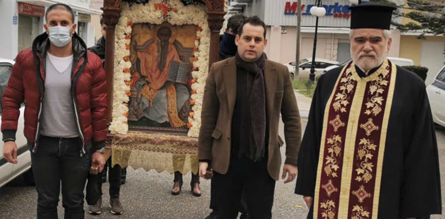 H μεταφορά της εικόνος του Πολιούχου του Πύργου Αγ. Χαραλάμπους, εν μέσω κορωνοϊού