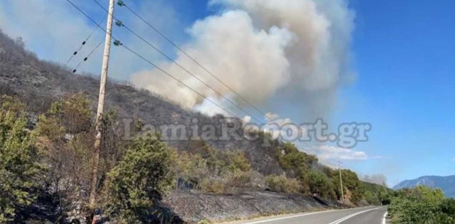 Φωτιά στη Μακρακώμη Φθιώτιδας: Απειλούνται σπίτια - Εκλεισε η Εθνική Οδός