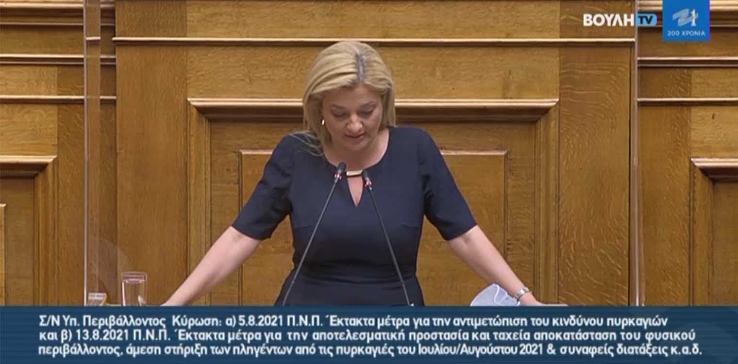 H Αυγερινοπούλου για την ομιλία της στην Ολομέλεια για τα έκτακτα μέτρα στήριξης των πυροπλήκτων