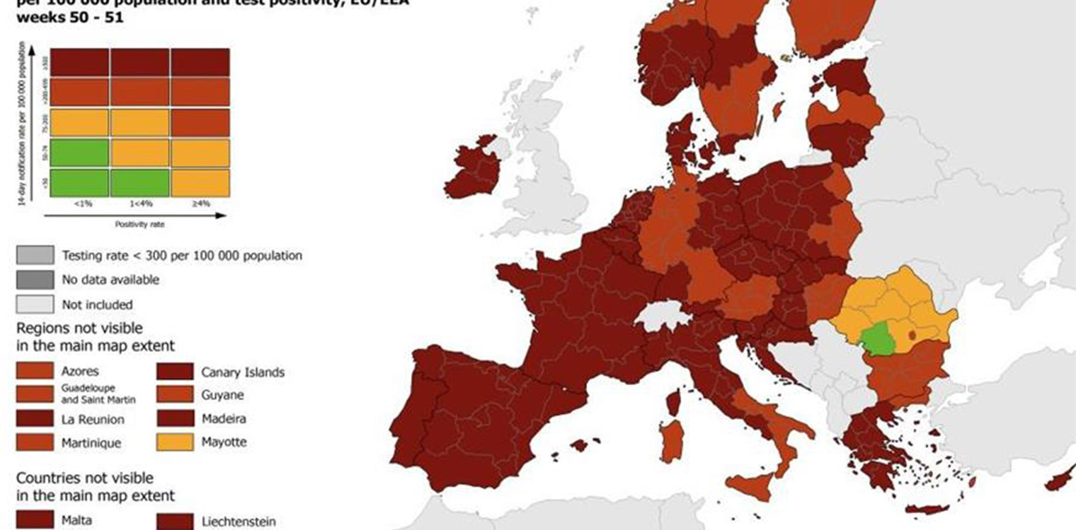 Κορονοϊός - ECDC: Στο βαθύ κόκκινο η Ελλάδα και σχεδόν όλη η Ευρώπη - Στα ύψη ο δείκτης θετικότητας