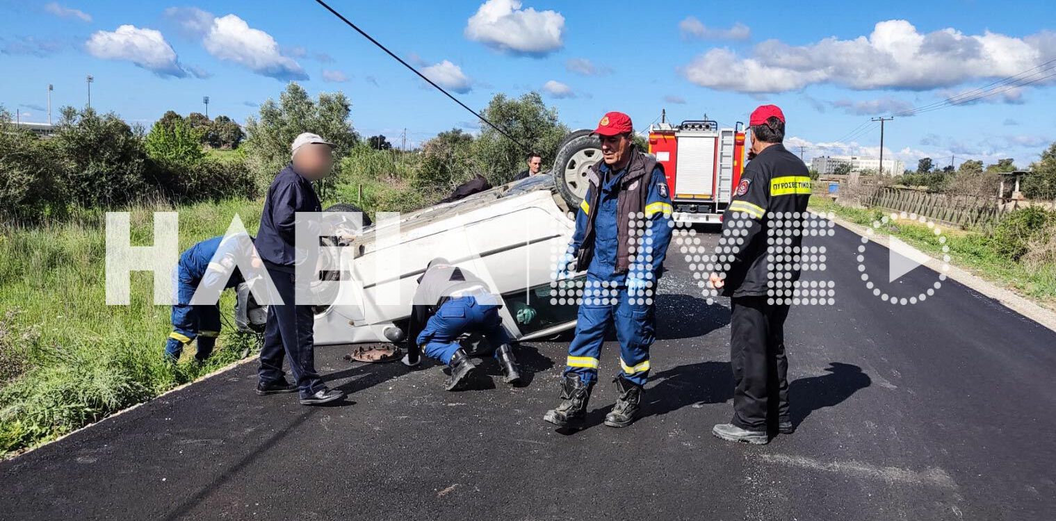 Πύργος: Ένας ελαφρά τραυματίας σε τροχαίο - Έκοψε κολώνα και έφερε τούμπα το αυτοκίνητο