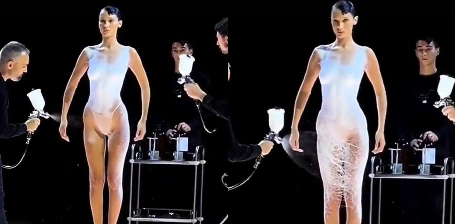 Μπέλα Χαντίντ: Εμφανίστηκε γυμνή για να της φτιάξουν φόρεμα από σπρέι - Δείτε βίντεο