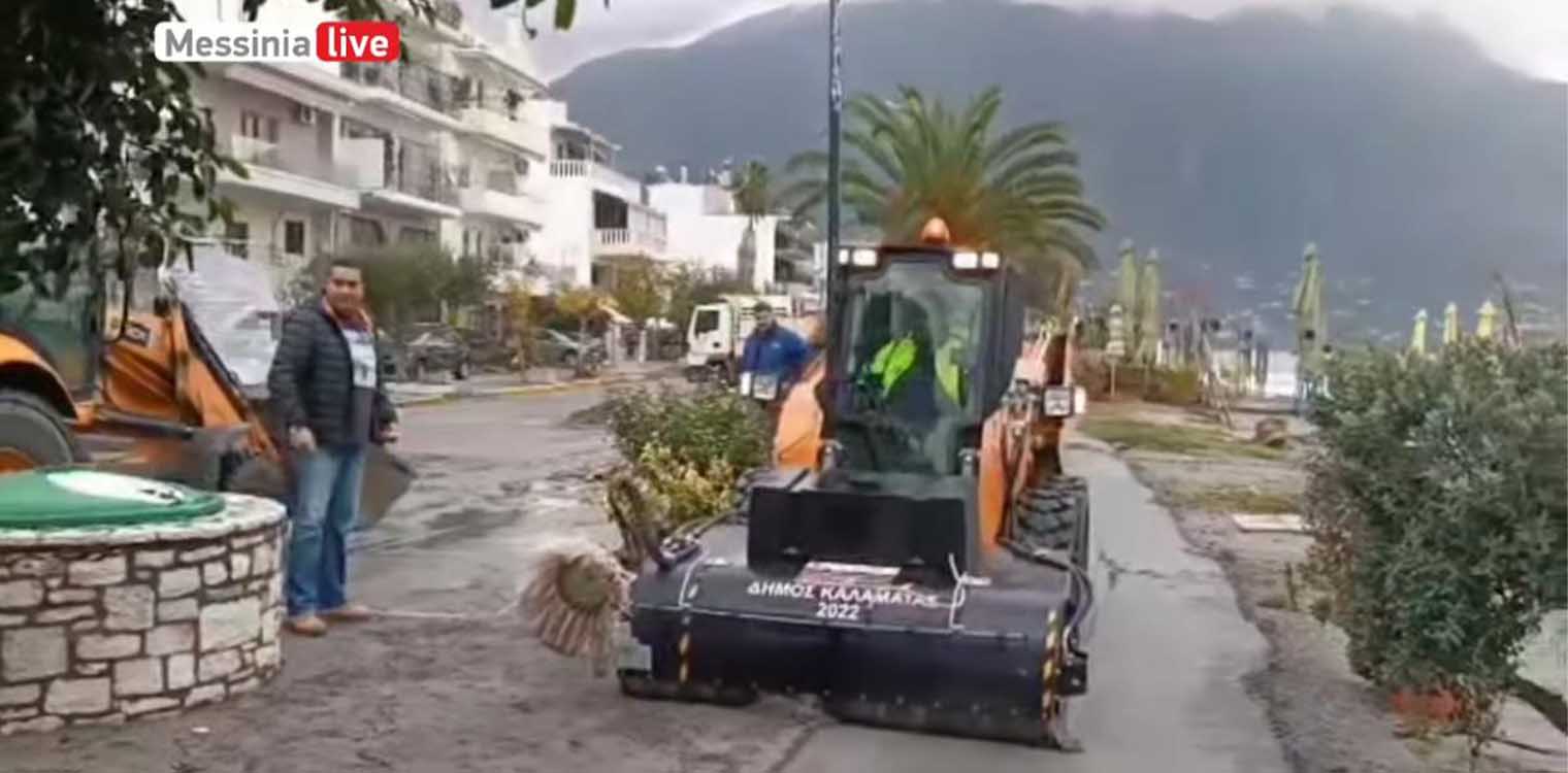 «Έπνιξε» την παράλια της Καλαμάτας η κακοκαιρία - Βγήκε η θάλασσα στον δρόμο