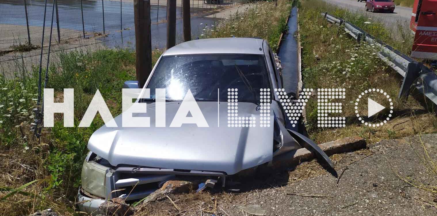 Πατρών - Πύργου: Φορτηγάκι "καβάλησε" το αρδευτικό κανάλι