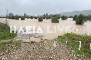 Καλυβάκια: Εκτός ορίων ο Αλφειός "βγήκε" και στον παραποτάμιο δρόμο (photos &amp; video)