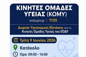 Δωρεάν προληπτικές εξετάσεις από τον Δήμο Πύργου και τον ΕΟΔΥ σε Κατάκολο και Καράτουλα