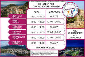 Κυπαρισσία: Xειμερινό ωράριο καταστημάτων