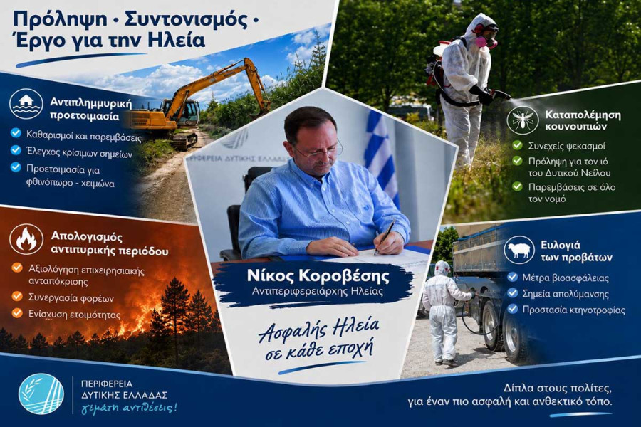 Νίκος Κοροβέσης: Συντονισμένη δράση στην Ηλεία για ευλογιά, κουνούπια, πυρκαγιές και πλημμύρες