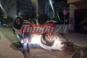 Άγιο είχε οδηγός που τούμπαρε με το ΙΧ στο κέντρο της Πάτρας, τα ξημερώματα (photos)
