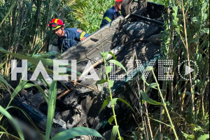 Τροχαίο στην οδό Κατακόλου – Αυτοκίνητο ανετράπη σε χωράφι στα Γρανιτσαίικα (photos)