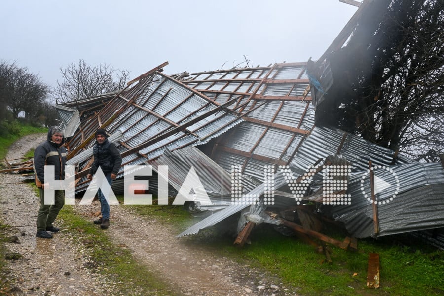 Ηλεία: Ανεμοστρόβιλος ισοπέδωσε στάβλο 400 τ.μ. στο Σκλίβα - Αγωνία για την τύχη 60 ζώων (photos &amp; video)