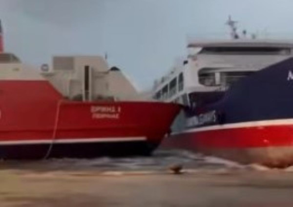 Ηγουμενίτσα: Έσπασαν οι κάβοι και συγκρούστηκαν δύο πλοία στο λιμάνι (video)