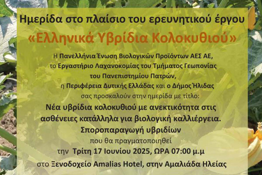 Αμαλιάδα: Ημερίδα για τη δημιουργία υβριδίων κολοκυθιού
