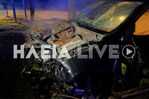 Πύργος: Τρελή πορεία για ΙΧ στον κόμβο Καταραχίου - "Έκοψε" κολώνες και πινακίδες (photos &amp; video)