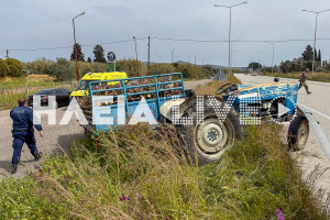 Πύργος: Ένας τραυματίας σε εκτροπή τρακτέρ στη βοηθητική της Πατρών - Πύργου (photos)