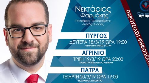 Στις 18, 19, 20 Μαρτίου παρουσιάζει τα ψηφοδέλτια ο Νεκτάριος Φαρμάκης